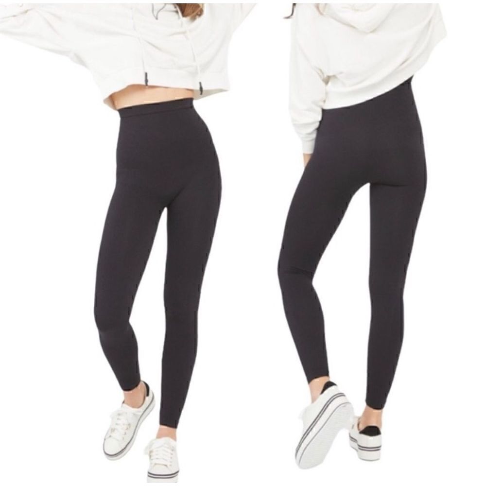 Spanx Women’s 1X Plus Look At Me Now Black Seamless Ankle Leggings Stretch NWT
